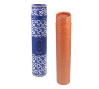PACKOVE 2pcs Calligraphy Scroll Storage Tubes Slide-Out Poster Carrier, 35-62cm Extendable Painting Scroll Organizer, Porcelain Blue and Antique Brass Finish Art Storage Boxes for Chinese