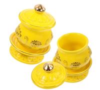 PACKOVE 2pcs Ceramic Buddha Offering Cups for Ritual Use, Yellow Porcelain Water Cups Round Shape, Decorative and Elegant Design Suitable for Buddha Hall and Home Meditation