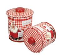 PACKOVE 2pcs Christmas Candy Packaging Boxes with Handle, Lightweight Tinplate round Storage Containers, Good Sealing Performance for Household and Xmas Treats