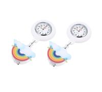 PACKOVE 2pcs Clip-on Nurse Pocket Watch with Retractable Silicone Band, Rainbow Pattern Design, Waterproof and Luminous, Easy to Check the Time for Nurses and Doctors