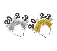 PACKOVE 2Pcs Delicate Year Headband Lightweight Festival Party Hairbands with Numbers and Star Decorations Gold and Silver Hair Accessories for Celebrations
