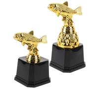 PACKOVE 2pcs Golden Fish Trophy Plastic Fishing Contest Award with Unique Detailing and Sturdy Black Base, Practical Fish-shaped Prize for Fishing Tournament Prize Presentation and Angler