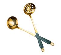 PACKOVE 2pcs Golden Soup Colander Spoon Set for Hot Pot and Restaurant Use, Comfortable to Hold, Non-Sticky Stainless Steel and Plastic Kitchen Utensils for Food Serving