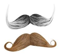 PACKOVE 2pcs Halloween Fake Mustache Cosplay Beard Set, Black and Brown Curled Upward Simulated Facial Hair for Party and Performance
