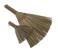 PACKOVE 2Pcs Handwoven Natural Whisk Brooms Set - Vietnamese Straw Desktop and Large Floor Broom with Red Cord - Compact Household Cleaning Tools for Indoor Dust Removal and Home Use