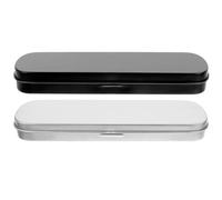PACKOVE 2pcs Metal Pen Storage Boxes for Students, Flat Stationery Pencil Case with Lid, Scratch-Resistant Black and Silver Iron Tin Containers for School and Office Use