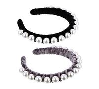PACKOVE 2pcs Retro Pearl Headband Large Beaded Hairbands for Women and Elegant Vintage Style Hair Accessories in Black and Grey Charming Mom and Friends
