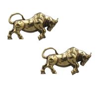PACKOVE 2pcs Retro Style Brass Bullfight Pendant Keychain, Vintage New Year Decorative Ox Charm for Car Keys and Year Eve Adornment