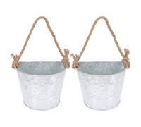 PACKOVE 2pcs Rustic Metal Hanging Flower Pots with Iron and Hemp Rope, Wall Mounted Vintage Planters for Ferns and Plants, for Balcony, Living Rooms, and Wall Decor