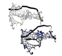 PACKOVE 2pcs Venetian Masquerade Rhinestone Metal Mask for Women Halloween