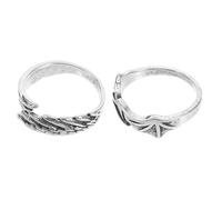 PACKOVE 2pcs Vintage Silver Open Adjustable Band, Angel Demon Wing Split Design Jewelry for Party Decoration Couple Matching Accessory