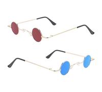 PACKOVE 2pcs Vintage Steampunk round Sunglasses Metal Frame Punk Style Eyewear with Blue and Red Lenses, Lightweight Mini Glasses for Men’s Festival, Party, and Everyday Use