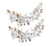 PACKOVE 2pcs Wedding Hair Pieces Bridal Headpiece Polymer Clay Flowers and Golden Metal Leaves Fake Pearls Elegant Hair Accessory for Women Bridesmaids at Weddings and Formal Events