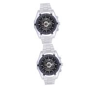 PACKOVE 2pcs Winner Vintage Round Mechanical Watch Automatic Skeleton Dial Men's Stainless Steel Band Elegant Comfortable Fit for Everyday Wear
