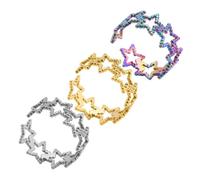 PACKOVE 3 pcs Stainless Steel Adjustable Open Rings for Women Star Design Finger Bands in Steel Rainbow Gold Colors Stylish Minimalist Decorative Jewelry Gift for Parties and Daily Wear