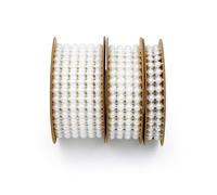 PACKOVE 3 Rolls of Cotton Pearl Bead Ribbon Garland with 2, 4, and 6 Row Hemisphere Beads, White Decor Ribbon for Wedding Wreath and Party Celebration Layout Props