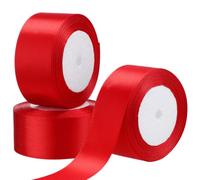 PACKOVE 3 Rolls Red Satin Ribbon for Gift Wrapping and Crafting, Polyester Material, Smooth and Soft Texture, Comfortable the Touch, Long Length for Wedding, Christmas, and DIY