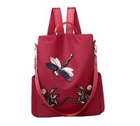 PACKOVE 3d Embroidered Dragonfly Backpack Red Anti-theft Shoulder Bag Travel School Multi-purpose Bag
