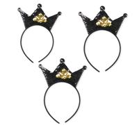 PACKOVE 3pcs Black Gold Sequin Crown Headband for Glitter Fabric Hair Accessories for Parties Festivals Costumes Eye Catching Headdress for Boys