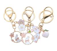 PACKOVE 3pcs Cute Cherry Blossom Bunny Keychain Set, White, Pink and Peach Rabbit Charms, Vintage Pendant Bag and Car Keyrings for Women Accessories
