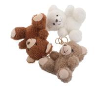PACKOVE 3pcs Cute Curly-haired Plush Bear Keychain Set - Small Sitting Stuffed Animal Bag Charms with Gold Metal Rings - Soft Purse Accessories for Women