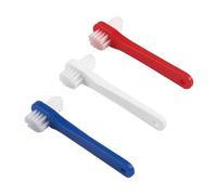 PACKOVE 3Pcs Double-Headed Denture Cleaning Brushes with Medium Firm Bristles for Adults Ergonomic Small Toothbrushes for False Teeth and Retainers Comfortable Grip Multi-Color White Red