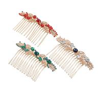 PACKOVE 3pcs Flower Rhinestone Metal Hair Combs for Women Glitter Bridal Side Clips with White Red Green Stones Mini Teasing Hair Comb for Wedding Bridesmaids and Formal Occasions