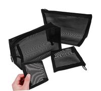 PACKOVE 3pcs Mesh Cosmetic Bag Black Mesh Zipper Pouches for Makeup Storage Toiletry Bags for Women Organizer for Travel Great for Outdoor Travel