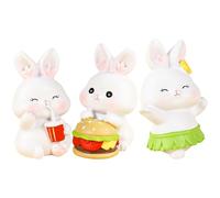 PACKOVE 3pcs Miniature Rabbit Figurines Resin Cake Toppers Flat Bottom, Cute and Creative Decoration for Mini Gardens and Moss, for Party Supplies