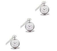 PACKOVE 3pcs Retro Pocket Watch Large Smooth Quartz Design Silver Thin Chain Elegant Roman and Women for Father Day and Special Occasions