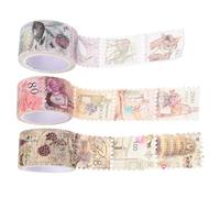 PACKOVE 3pcs Retro Stamp Washi Tape Set 25mm X 5m Vintage Adhesive Stickers for Journaling, Scrapbooking, and DIY Craft Decoration Random Style