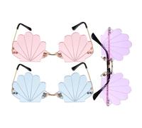 PACKOVE 3pcs Seashell Sunglasses Uv-protected Rimless Funny Glasses for Beach Party Photo Props Gold Frame Pink Purple Light Blue Lenses