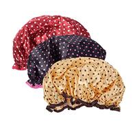 PACKOVE 3pcs Shower Caps for Women Soft Bathing Hats for Cooking Spa Lightweight Portable Hair Protection Black with Red Dots with White Dots