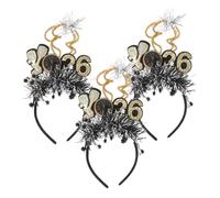 PACKOVE 3pcs Sparkly Year Headbands with Glitter Stars and Sequins Elegant Black Gold Hair Accessories for Party Festival Celebrations Comfortable Lightweight Design