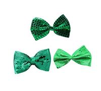 PACKOVE 3pcs St Patrick's Day Bowtie Irish Green Sequin Bow Tie Groom's Bowtie Clover Shamrock Bowties for Men Party Adjustable One Size Random Style