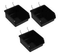 PACKOVE 3pcs Stackable Peg Board Storage Bins for Office and Workshop, Black Square Plastic and Iron Pegboard Organiser Accessories, Easy to Carry and Convenient Organisation