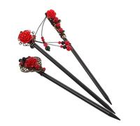 PACKOVE 3pcs Vintage Chinese Hairpin Flower Hair Sticks for Long Hair Women Traditional Accessories Wooden Chignon Pin