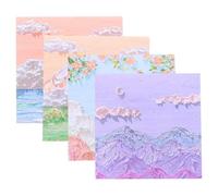 PACKOVE 4-book Set Watercolor Landscape Self-stick Notes Pads, 80 Pages Each, Japanese Style Oil Painting Design Sticky Memo Pads for School Office Journaling and Scrapbooking