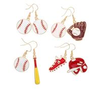 PACKOVE 4 Pair Baseball Earrings for Women Asymmetrical Bat and Cap Design Lightweight Sports Accessories Jewelry Comfortable Drop Earrings for Baseball Fans and Girlfriends