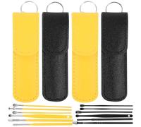 PACKOVE 4 Sets Earwax Tool Kit with Stainless Steel Metal Pickers and Pu Handles, Wear-Resistant Ear Cleaning Accessories for Safe Earwax Removal and Itching Relief, Portable for Home Use