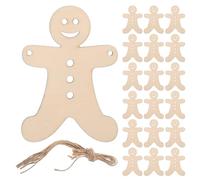 PACKOVE 40pcs Gingerbread Man Wood Cutouts Unfinished Blank Wooden Ornaments Beige Creative Whimsical Wood Hanging Ornaments Can Be Painted with Rope for Family Craft Time Christmas