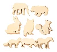 PACKOVE 48pcs Beige Plastic Wooden Animal Cutouts for DIY Crafts Featuring Rabbit Elephant and Polar Bear Shapes with No Burr and Easy to Colour, and Decoration for Fireplace