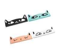PACKOVE 4pcs 15cm Wooden Cat Rulers Set, Lightweight Animal Model Measuring Tools for School, Office, and Sewing, Colorful Cartoon Design Blue, Black, White, and Pink