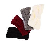 PACKOVE 4pcs Knitted Turban Headbands for Women with Bow Thick Warm Ear Protection Hairbands Winter Outdoor Sports Head Wraps for Skiing Hiking Camping Christmas Colors Black White Red