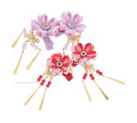 PACKOVE 4pcs Tassel Flower Hair Clip - Japanese Hanfu Hairpin Hair Barrettes Kimono Chinese Ornament Women Girls Costume Accessories for Party Costume and Holiday
