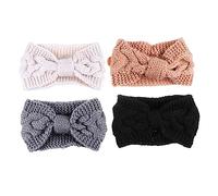 PACKOVE 4pcs Winter Knitted Headbands with Button for Mask Ear Protection Stretchy Warm Headwraps for Women Comfortable Ear Warmer Hairbands Black Beige Gray Camel Suitable for Outdoor