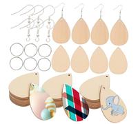 PACKOVE 50Pcs Unfinished Wood Earring Pendants DIY Blank Charms Lightweight Natural Wood Earrings for Craft Making and Custom Painting Kit for Women