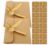 PACKOVE 50pcs Vintage Kraft Greeting Card Envelopes with Gold Ribbon Bow, Retro European Style Note Paper Storage Holders for Wedding, Festival, and Birthday Invitations