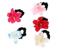 PACKOVE 5pcs Artificial Flower Hair Ties Elastic Fabric Ponytail Holders for Women Wedding Beachside Hairstyling Accessories