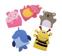 PACKOVE 5pcs Bath Gloves Animal-shaped Exfoliating Scrub Mitts, Cartoon Shower Gloves with Elephant Bee Hippo Penguin Bear, Body Scrubber for Bath and Spa Use